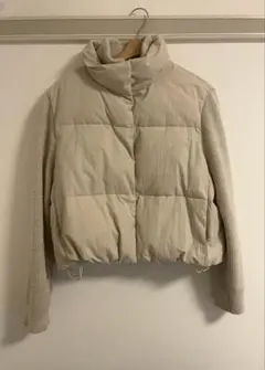 ZARA コンビ素材 キルティングジャケット ダウン L ivory