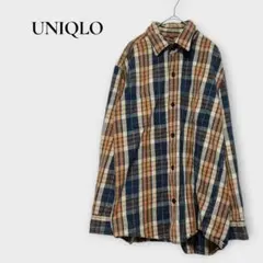ユニクロ 長袖 フランネルシャツ チェック オレンジ M コットン100%