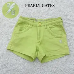 パーリーゲイツ ゴルフ ショートパンツ ロゴ刺繍 ロゴボタン ストレッチ 黄緑