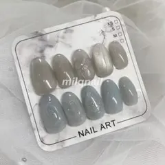 ネイルチップ マグネット/リボン/グレー