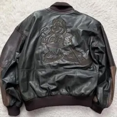 美品XLサイズ相当　ラムレザージャケット　ボンバージャケット　バック刺繍