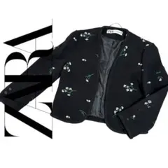 ZARAザラ花柄刺繍ツイードジャケット　エングロイダリー テクスチャージャケット