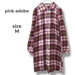 pink adobe　タータンチェック柄シャツワンピース　M　レッド　綿　洗えるのサムネイル