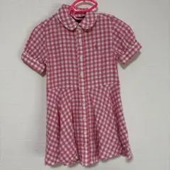 ピンク チェック柄 半袖 ワンピース 90