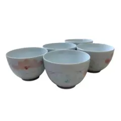 有田焼 陶峰 湯呑み 手描き染付 茶器 高級 和食器 花柄 淡い レトロ