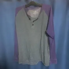 ユニクロ ボタン付きヘンリーネック カットソー グレー/パープル XL サーマル