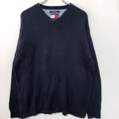90's TOMMY HILFIGER 古着 ロゴ刺繍 コットンニットトップス