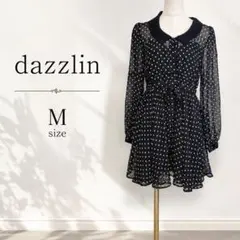 dazzlin ダズリン ドットシフォン長袖ワンピース フレア リボン 黒のサムネイル