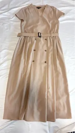 【ANGELIEBE】カシュクール風 ロングワンピース ベルト付　ベージュ M