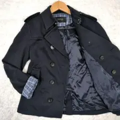 美品【M】バーバリーブラックレーベル　トレンチコート　ダブル　ショート　濃紺系