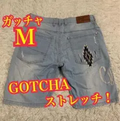 GOTCHA ガッチャ　ハーフデニム　ストレッチ　ダメージ加工　刺繍ロゴ　Mのサムネイル
