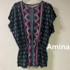 Amina 半袖 トップス エスニック アジアン 黒