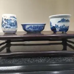染付鉢、盆栽鉢、山野草鉢、ミニ盆栽鉢、小品盆栽鉢、植木鉢、3点セット