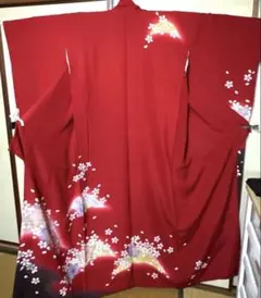 振袖と長襦袢 赤地 扇面 藤の花 - メルカリ