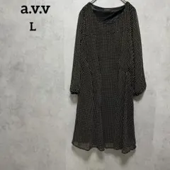 アーヴェヴェ a.v.v　レディース　ワンピース　総柄　クルーネック　シースル袖