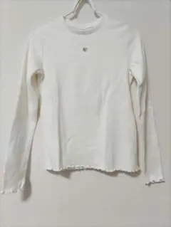 GU リブ長袖カットソー 150 ホワイト ハート刺繍