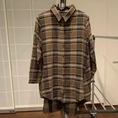 チェック柄 シャツワンピース ブラウン系
