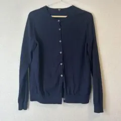 ユニクロ スーピマコットンカーディガン　上品ネイビー 美品 柔らか肌触りで高見え