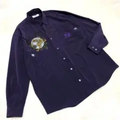 【FERNAND RAZZINI】刺繍入りブラウス 光沢感✨ 紫 (L)メンズ