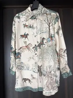 エルメス ヴィンテージ シルク シャツ オレンジ ブルー マチ付き | Mercari
