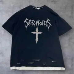 タグ付 2XL ラインストーン クロス Tシャツ 黒 Y2K お兄系 V系