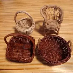 ミニチュア籐製バスケット4点セット　★まとめ買い対象商品★　割引特典あり