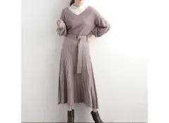 VIS ビス　編地切替プリーツニットワンピース