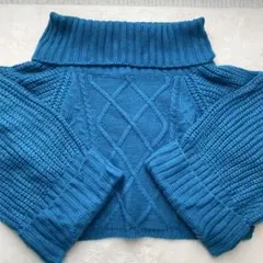 ニット ショート丈 オフショル ブルー