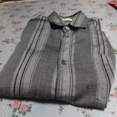 超メルカリ市限定！メンズカジュアルシャツグレーストライプ