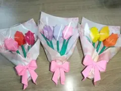 チューリップ 花束 折り紙 ハンドメイド プレゼント 10個 リボン