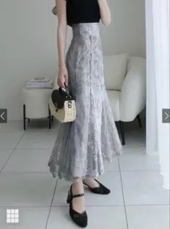 フラワー刺繍チュールマーメイドスカート[tw1195]