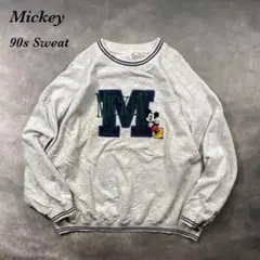 ミッキー古着90sクルースウェットカレッジ刺繍デザイン太めリブ短丈AF64