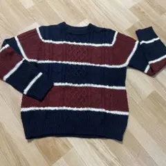 ケーブル編み ボーダーニット セーター マルチカラー