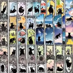 【T74】シール 50枚 PETステッカー 黒猫 ステンドグラス コラージュ素材