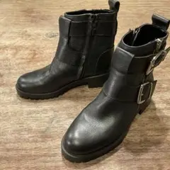 極美品！ ザラ サイドジップ ブーツ 本革 ベルト バックル 2363 黒