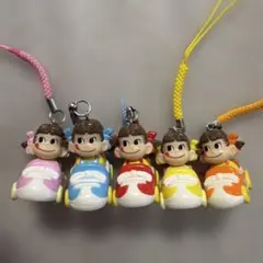 不二家ペコちゃんカラフルキャラクターキーホルダー５個セット