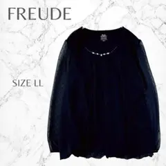 大きいサイズ　きれいめ　フェミニン　華やか　ビーズ装飾　袖シアー　ブラウス　LL