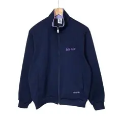 90s アディダス　ヴィンテージトラックジャケット　刺繍ロゴ　デサント　ネイビー