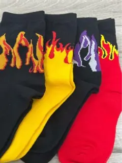 炎デザイン カラフルソックス 4足セット