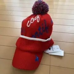 【新品】ルコックゴルフ★ニットキャップ　赤　ポンポン