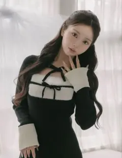 リボンファーフレアニットミニワンピース　多少の値下げ可