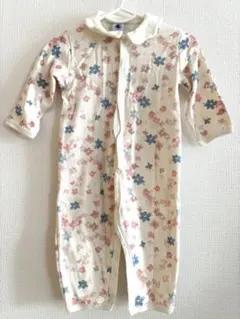 Petit Bateau / 花柄ロンパース / 襟付き / クリーム色