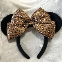 ディズニー　カチューシャ　ヒョウ柄　ブラウン　茶色　ミニー　リボン