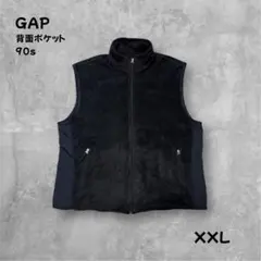 OLD GAPフリースベストブラックXXL90s韓国製軽量背面ジップポケット無地