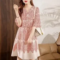 【新品】大きいサイズ夏服ゆったりエスニックワンピース4L半袖 ラージ体型カバー