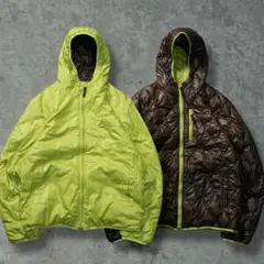 y2k リバーシブル パフダウンジャケット ライムグリーン ブラウン ダイヤ