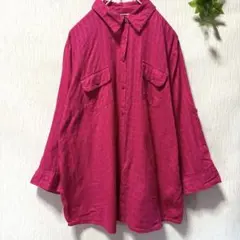 100%コットン シアーシャツ 2way 格子柄 マゼンタ XL 七分袖
