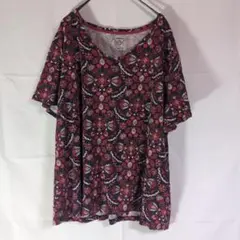 ​クロフト＆バロー 花柄 Vネック 半袖カットソー 2X 大きいサイズ 綿100