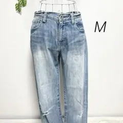 ドアーズ・ライトブルーデニム ストレートM ダメージ加工 綿100%