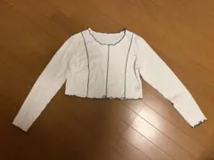 ホワイトリブ編み長袖クロップドトップス